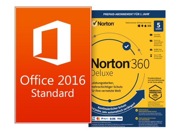 Office Standard 2016 + Norton 360 Deluxe 5 Geräte 1 Jahr mit Abo - Download