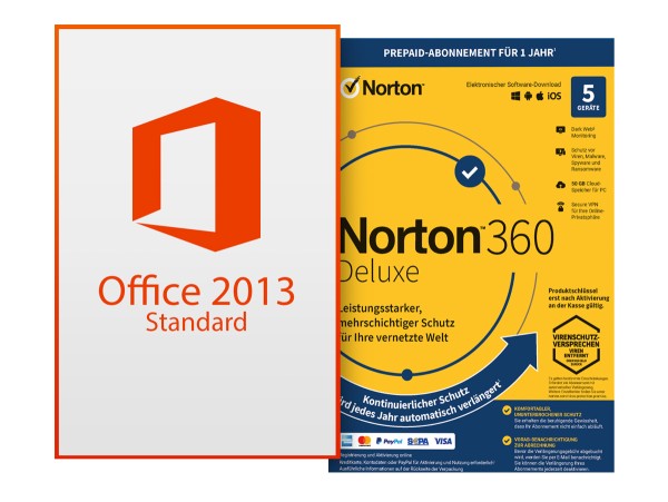 Office Standard 2013 + Norton 360 Deluxe 5 Geräte 1 Jahr mit Abo - Download