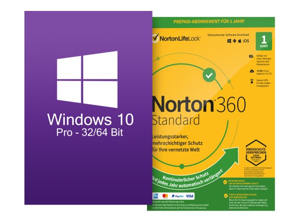 Windows 10 Pro ESD + Norton 360 Standard 1 Gerät 1 Jahr mit Abo - Download