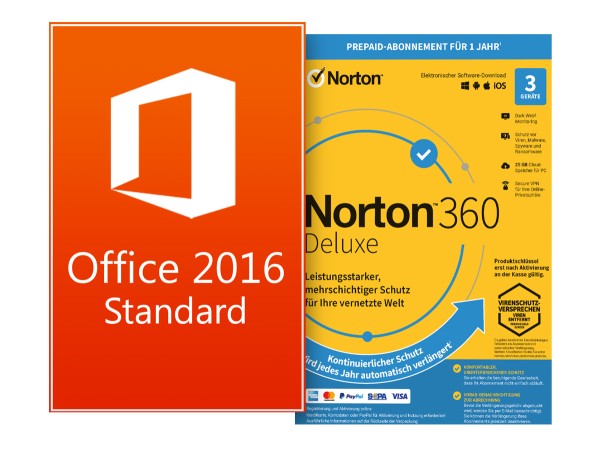 Office Standard 2016 + Norton 360 Deluxe 3 Geräte 1 Jahr mit Abo - Download