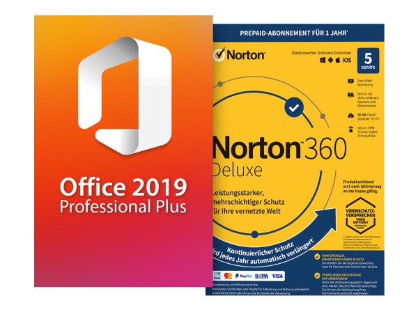 Office Professional Plus 2019 + Norton 360 Deluxe 5 Geräte 1 Jahr mit Abo - Download