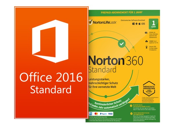 Office Standard 2016 + Norton 360 Standard 1 Gerät 1 Jahr mit Abo - Download