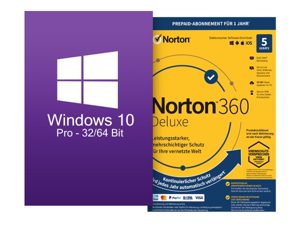 Windows 10 Pro ESD + Norton 360 Deluxe 5 Geräte 1 Jahr mit Abo - Download