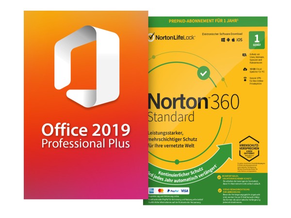 Office Professional Plus 2019 + Norton 360 Standard 1 Gerät 1 Jahr mit Abo - Download