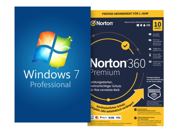 Windows 7 Professional + Norton 360 Premium 10 Geräte 1 Jahr mit Abo - Download