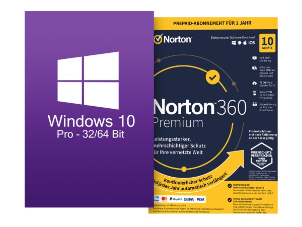 Windows 10 Pro ESD + Norton 360 Deluxe 10 Geräte 1 Jahr mit Abo - Download