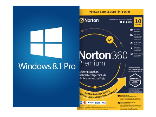 Windows 8.1 Pro ESD + Norton 360 Premium 10 Geräte 1 Jahr mit Abo - Download