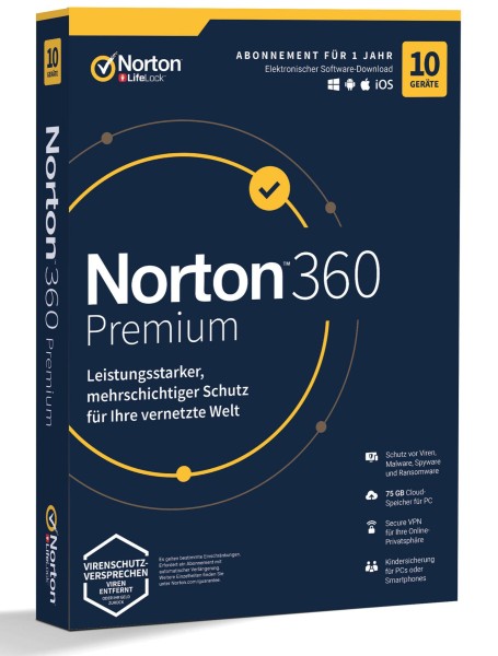 Norton 360 Premium 10 Geräte 1 Jahr 2023 mit Abo - Download