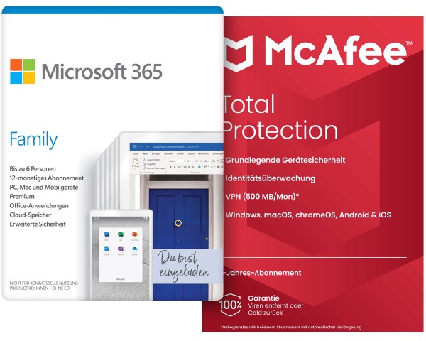 Microsoft Office 365 Family - 6 User / 1 Jahr + McAfee Total Protection 10 Geräte / 1 Jahr - ESD