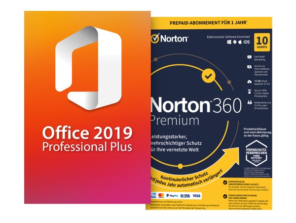 Office Professional Plus 2019 + Norton 360 Premium 10 Geräte 1 Jahr mit Abo - Download