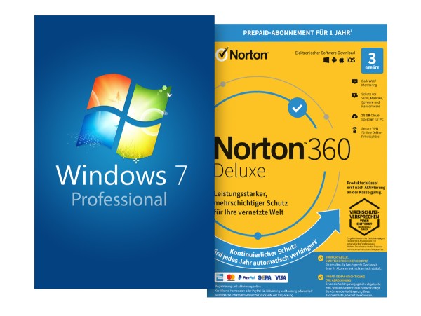 Windows 7 Professional + Norton 360 Deluxe 3 Geräte 1 Jahr mit Abo - Download