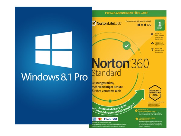 Windows 8.1 Pro ESD + Norton 360 Standard 1 Gerät 1 Jahr mit Abo - Download